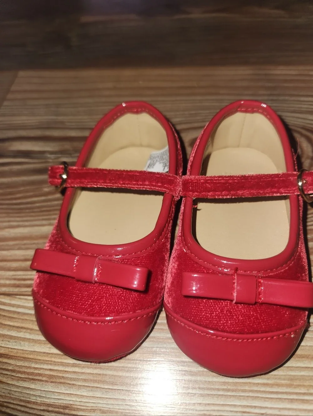 Janie and Jack Holiday Bow Red Velvet & Patent Mary Jane Shoes 6-12 Months
